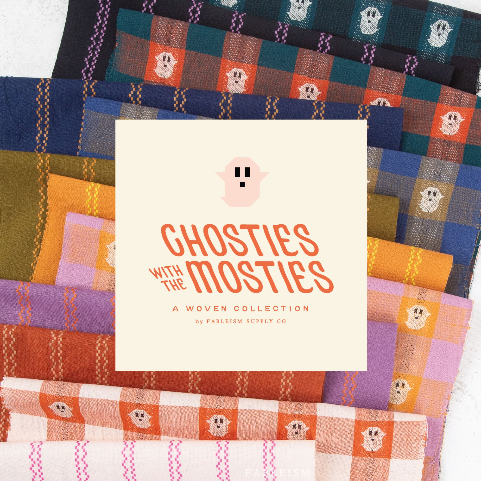 Meet Ghosties with the Mosties! A limited edition, playful little Halloween collection from Fableism, full of friendly ghosts, unexpected color, and just the right amount of spooky. These woven, yarn-dyed fabrics mix charming plaids and stripes with a modern Halloween palette that’s made for sewing something frightfully fun. This fabric is ready to haunt your sewing room—in the cutest way possible.
-
Limited edition collection now available for preorder. Shipping June 2027.
-
100% Cotton | 44/45” Wide | 145-155 GSM.